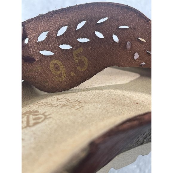 YOKONO Womens size 9.5 Redish Brown Strap Wedge Sandals Slip On Leather Cork - Picture 16 of 16